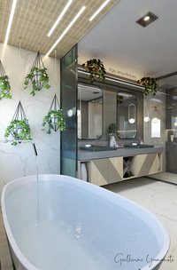Banheiro com decoração com espelhos