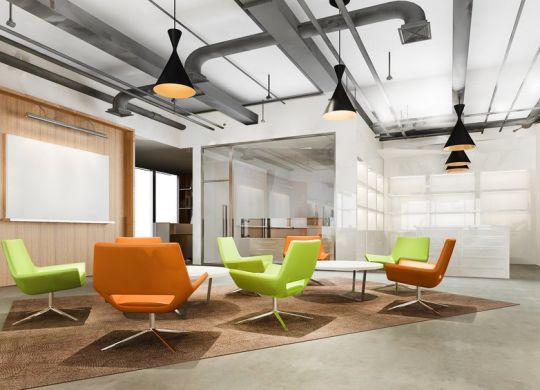 Modern clinic design with chairs in neon colors