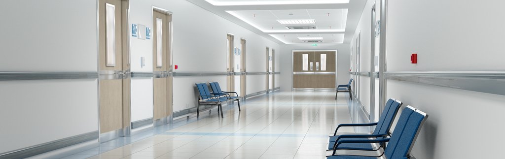 Projeto hospitalar: imagem mostra um corredor de hospital.
