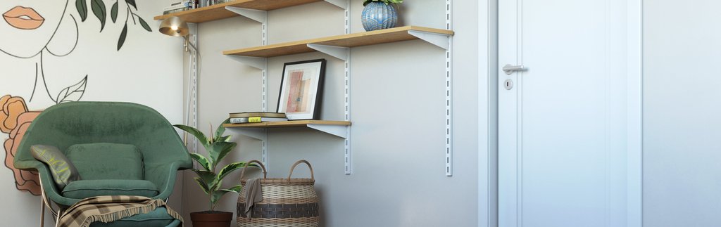 Decoração com madeira em sala de leitura em casa.